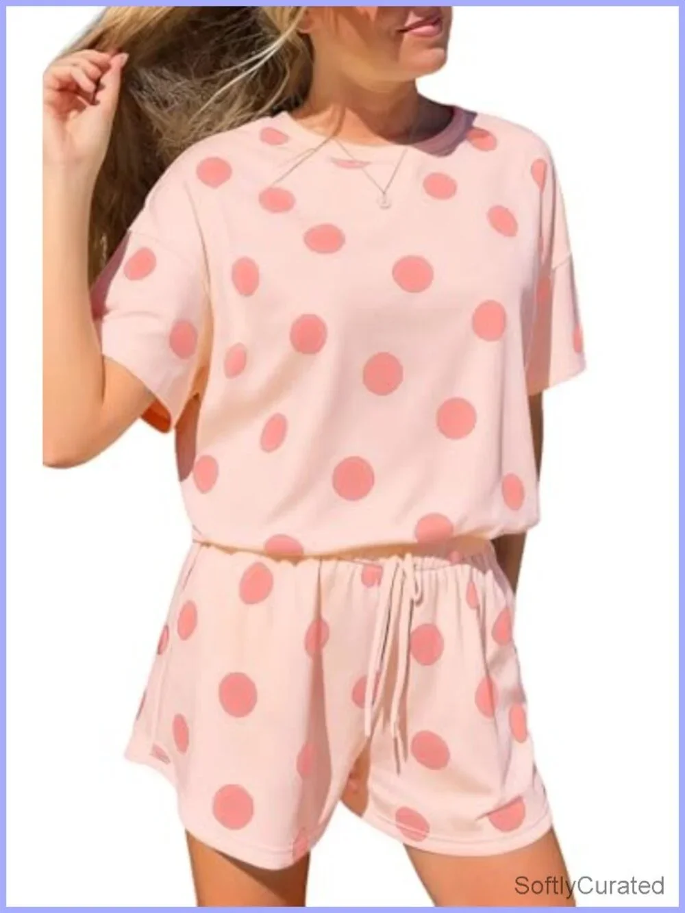 2 Piece Sets for Women Summer Outfits Polka Dot Top Drawstring Shorts Lounge